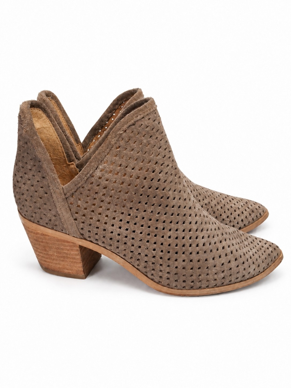 Lucky Brand Taupe Perforated Suede Ankle Booties
